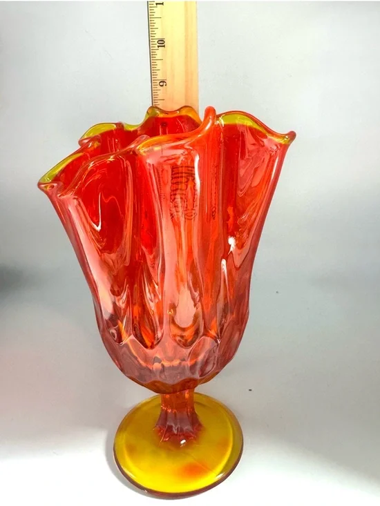 Fenton Amberina Thumbprint Handkerchief Pedestal Vase - Picture 3 of 4